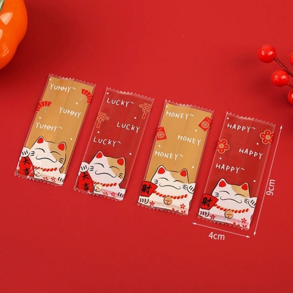 100 túi bánh kẹo 4×9cm họa tiết TP06 - Mèo thần tài