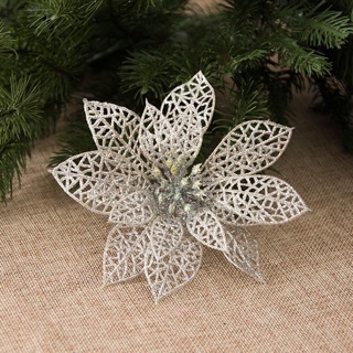 Hoa kim tuyến lưới nhũ trang trí Giáng sinh - Bạc - 15cm