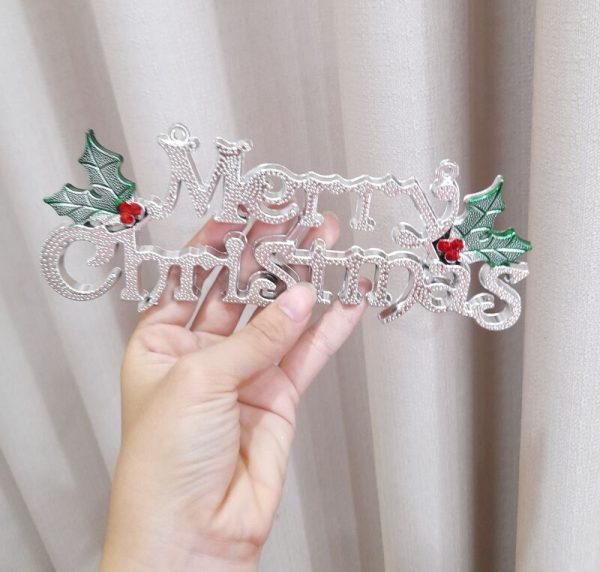 Biển chữ Merry Christmas cổ điển trang trí - 20cm - bạc