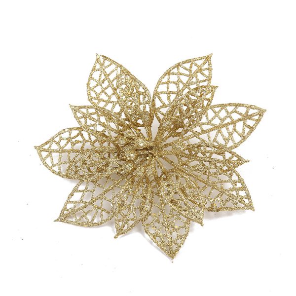 Hoa kim tuyến lưới nhũ trang trí Giáng sinh - Vàng - 10cm
