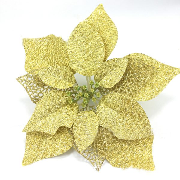 Hoa trạng nguyên kim tuyến trang trí Giáng sinh 22cm - Vàng