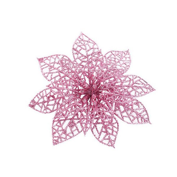 Hoa kim tuyến lưới nhũ trang trí Giáng sinh - Hồng - 10cm