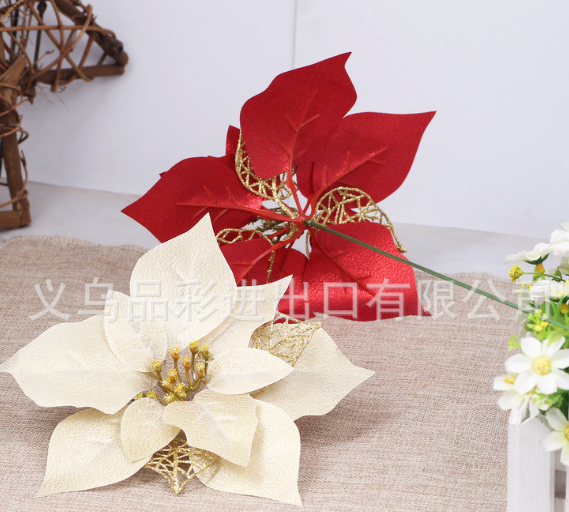 Hoa trạng nguyên kim tuyến trang trí Giáng sinh 22cm