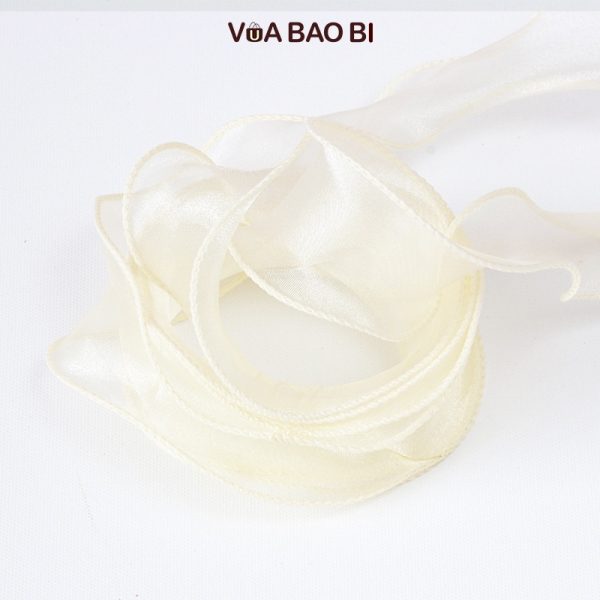 Ruy băng nơ voan cuộn 10m bản 4cm RB13 - Trắng kem