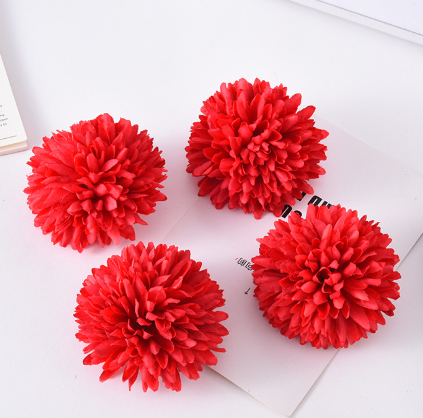 Đầu hoa vải trang trí nhiều loại: lan, mẫu đơn, hồng nhung, cúc - Cúc mẫu đơn 6,5cm - Đỏ 7