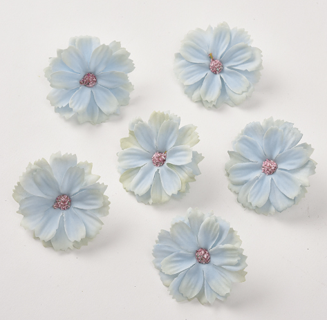 Đầu hoa vải trang trí nhiều loại: lan, mẫu đơn, hồng nhung, cúc - Cúc châu phi 4,5cm - Xanh dương 2