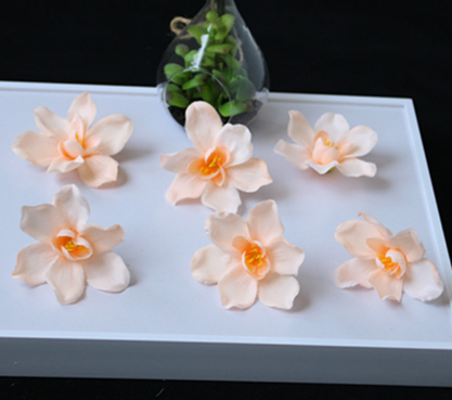 Đầu hoa vải trang trí nhiều loại: lan, mẫu đơn, hồng nhung, cúc - Lan 7,5cm - Cam