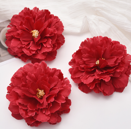 Đầu hoa vải trang trí nhiều loại: lan, mẫu đơn, hồng nhung, cúc - Mẫu đơn 11cm - Đỏ 7
