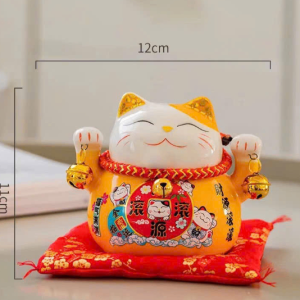 Mèo thần tài gốm màu cam 10cm