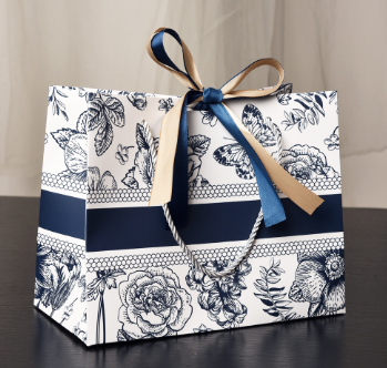 Túi quà họa tiết hoa văn đen trắng cổ điển TU33 - Sọc xanh, S 18*16*10cm