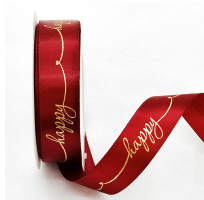 Ruy băng lụa in chữ ruy băng nhiều mẫu RB01, RB11, RB12 - RB11 Happy 2,5cm - Đỏ
