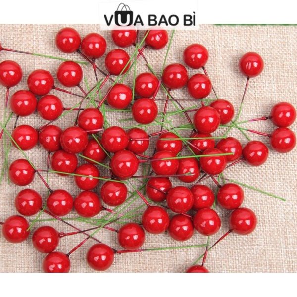 Quả cherry nhân tạo trang trí cây thông (túi 10 quả)