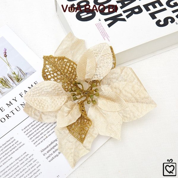 Hoa trạng nguyên kim tuyến trang trí Giáng sinh 22cm
