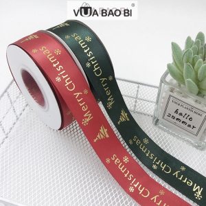 Ruy băng Merry Christmas chữ nhũ bản 2,5cm cuộn 22m RB03
