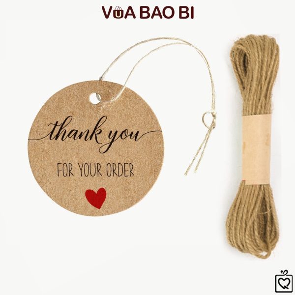 50 tag giấy kraft tròn Thank you, Handmade TE07