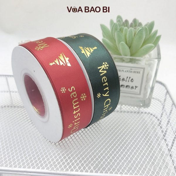 Ruy băng Merry Christmas chữ nhũ bản 2,5cm cuộn 22m RB03