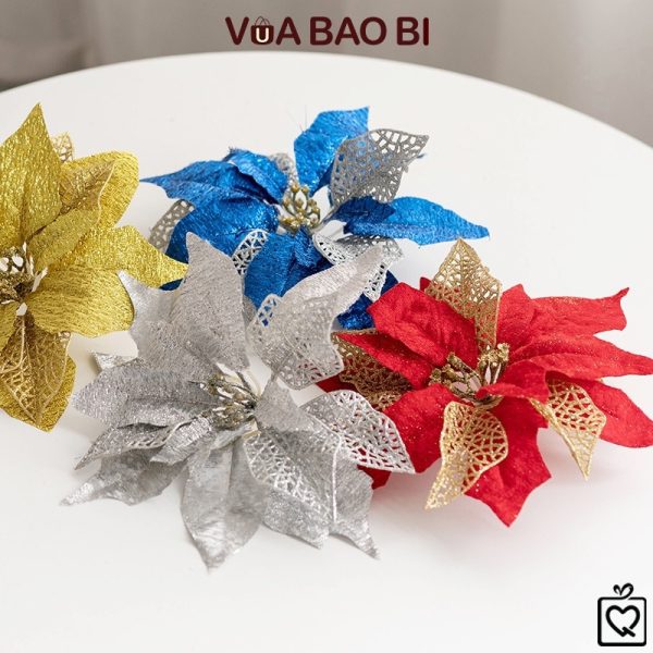 Hoa trạng nguyên kim tuyến trang trí Giáng sinh 22cm