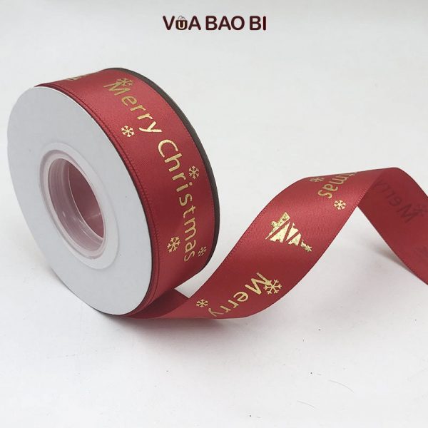 Ruy băng Merry Christmas chữ nhũ bản 2,5cm cuộn 22m RB03