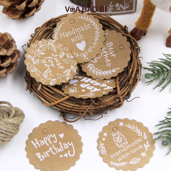 50 tag kraft vintage nhiều lời chúc TE25 - Handmade trái tim