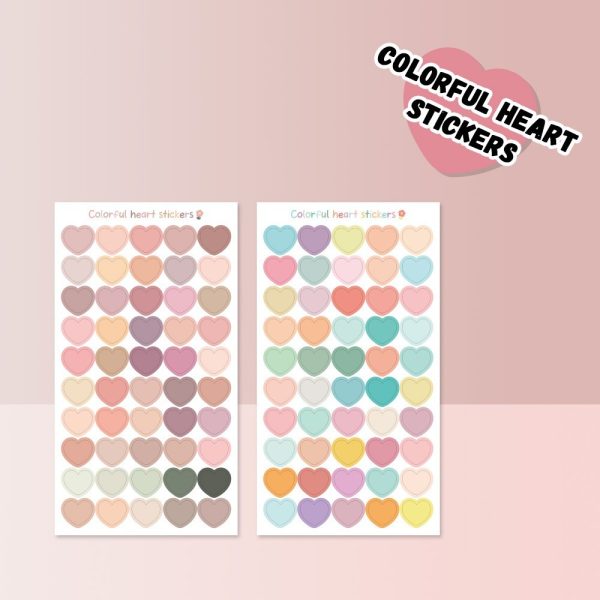 50 sticker trái tim tròn pastel TE63