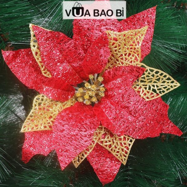 Hoa trạng nguyên kim tuyến trang trí Giáng sinh 22cm