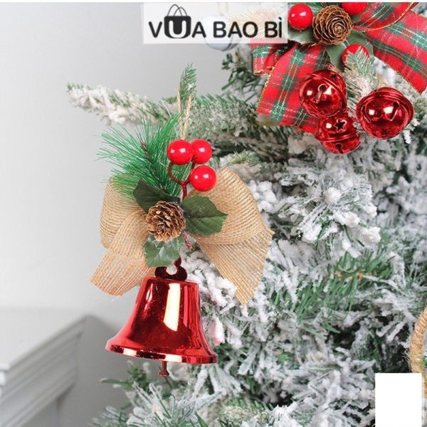 Chuông treo cửa Noel kèm cành thông, nơ