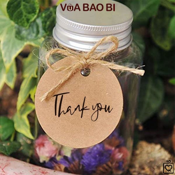 50 tag giấy kraft tròn Thank you, Handmade TE07