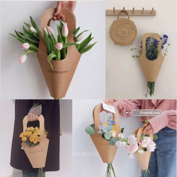 Túi kraft đựng hoa dáng ốc quế quai cầm H34