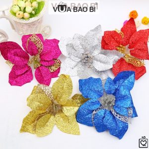 Hoa trạng nguyên kim tuyến trang trí Giáng sinh 22cm