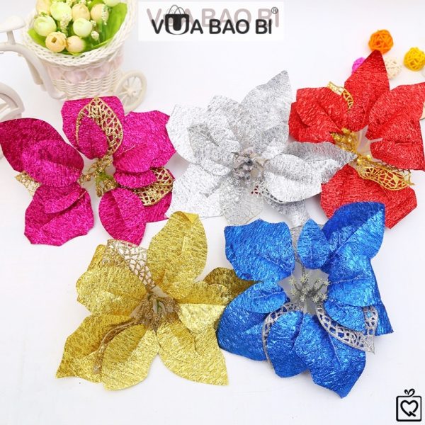 Hoa trạng nguyên kim tuyến trang trí Giáng sinh 22cm