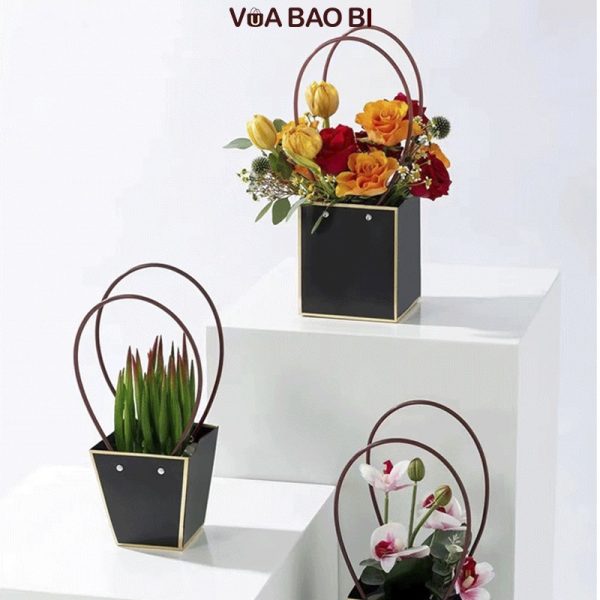 Hộp cắm hoa dáng giỏ xách tay H26