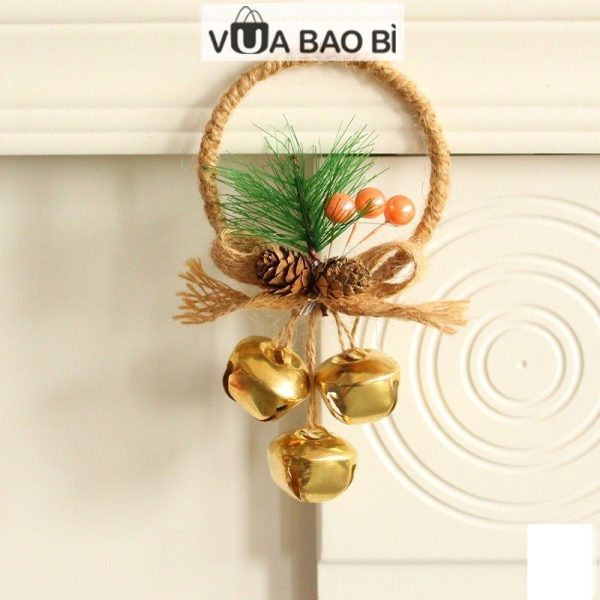 Chuông treo cửa Noel kèm cành thông, nơ