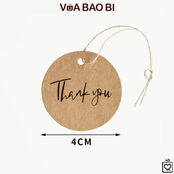 50 tag giấy kraft tròn Thank you, Handmade TE07
