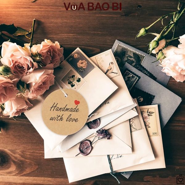 50 tag giấy kraft tròn Thank you, Handmade TE07