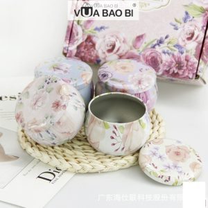 Hộp thiếc hoa văn đựng nến 6cm H10