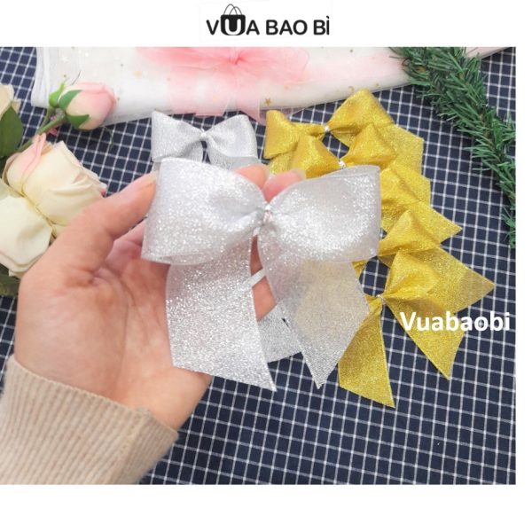 Nơ nhũ kim tuyến trang trí Giáng sinh 10cm