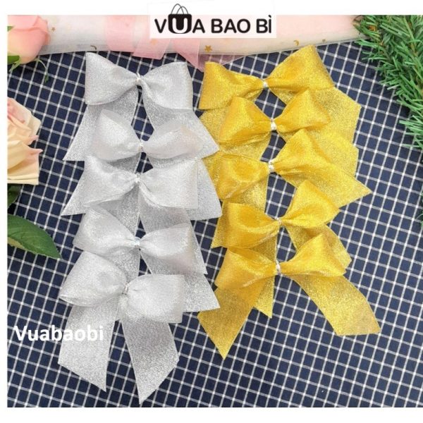 Nơ nhũ kim tuyến trang trí Giáng sinh 10cm