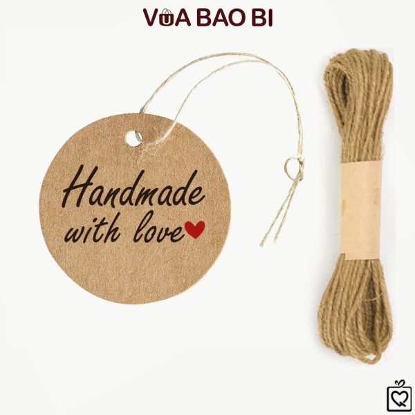 50 tag giấy kraft tròn Thank you, Handmade TE07