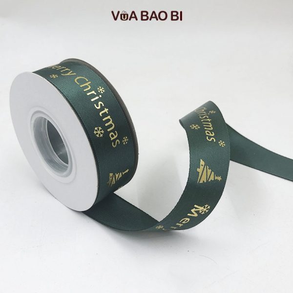 Ruy băng Merry Christmas chữ nhũ bản 2,5cm cuộn 22m RB03