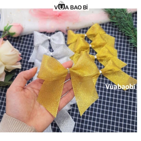 Nơ nhũ kim tuyến trang trí Giáng sinh 10cm