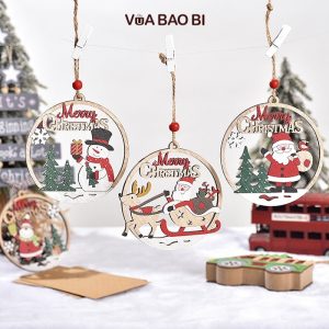 Biển gỗ tròn treo Giáng sinh 11cm GS01