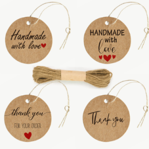 50 tag giấy kraft tròn Thank you, Handmade TE07