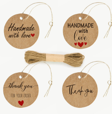 50 tag giấy kraft tròn Thank you, Handmade TE07