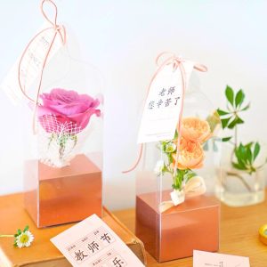 Hộp quà cắm hoa tươi mica kèm đèn LED H61