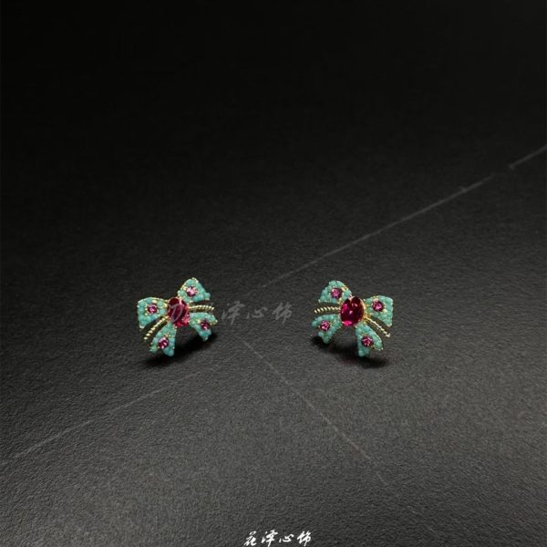 Trang sức bạc Hàn Quốc: nhẫn, vòng cổ, bông tai - Bông tai TS04 - Nơ Xanh