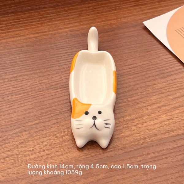 Đĩa gia vị gốm sứ hình thú cưng BL108 - Mèo cam dài