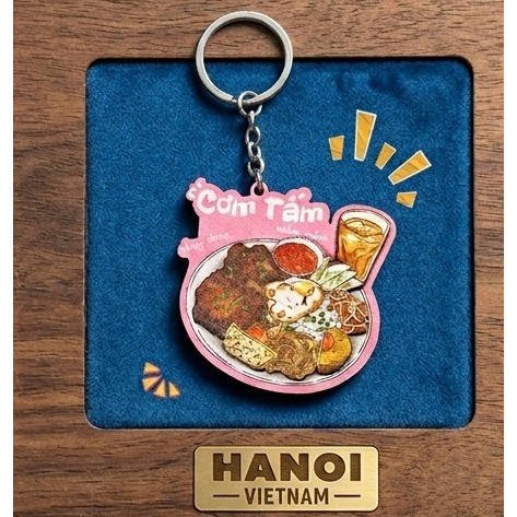 Móc khóa gỗ Việt Nam: ẩm thực, đường phố, địa danh - 2 lớp BL67 - Cơm tấm