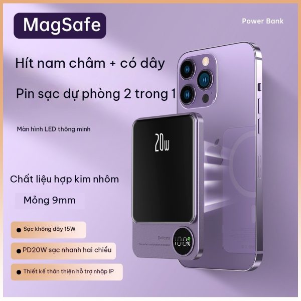 Phụ kiện sạc: cáp ngắn móc treo BL142, sạc dự phòng MagSafe BL146 - MagSafe - Tím - 10000mAh