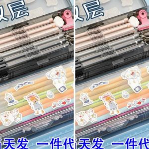 Hộp đựng bút trong suốt 2 tầng tự trang trí TB32