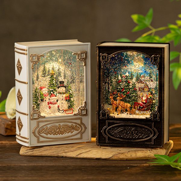 Hộp nhạc Giáng sinh cao cấp: cây thông, ông già Noel, đèn lồng, xe ngựa - Hộp sách HN04 - Nâu